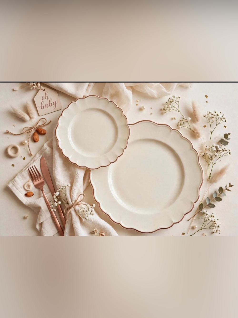 ✨ Lot of 100 Elegant Rose Gold & Beige Scalloped Disposable Plates Set ✨